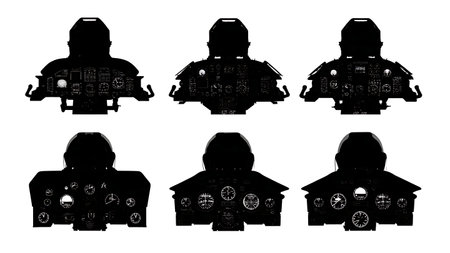 Airplane Cockpit & Flight Deck Silhouette Collection isolated on plain white background.のイラスト素材