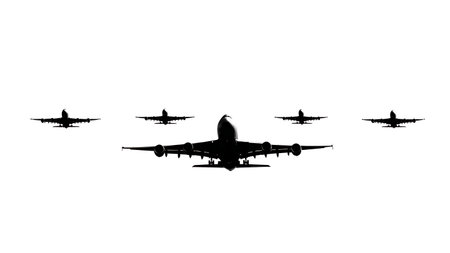 Airplane Head-On Approach Silhouette Vector Set isolated on plain white background.のイラスト素材