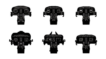 Airplane Cockpit & Flight Deck Silhouette Collection isolated on plain white background.のイラスト素材
