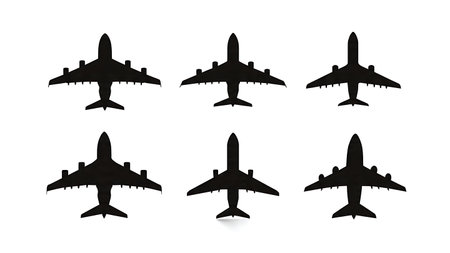 Airplane Tail Fin Design Silhouette Collection isolated on plain white background.
