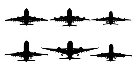 Airplane Wing Design Comparison Silhouette Set of Six isolated on plain white background.のイラスト素材