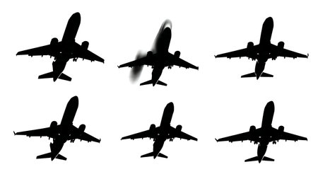 Airplane Evasive Maneuver Silhouette Pack isolated on plain white background.のイラスト素材