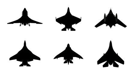 Canard-Wing Aircraft Design Silhouette Set of Six isolated on plain white background.のイラスト素材