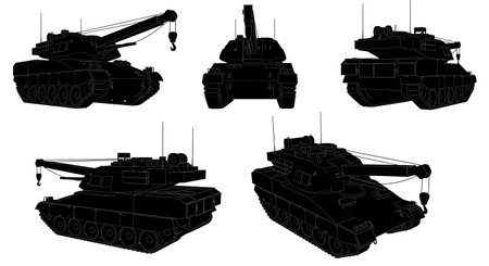 Armored Recovery Vehicle (ARV) Silhouette Set isolated on plain white background.のイラスト素材
