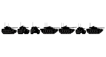 PT-76 Light Amphibious Tank Silhouette Collection isolated on plain white background.のイラスト素材