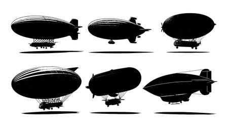 Blimp and Airship Lighter-Than-Air Silhouette Set isolated on plain white background.のイラスト素材
