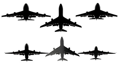 Airplane Wing with Flaps & Spoilers Deployed Silhouettes isolated on plain white background.のイラスト素材