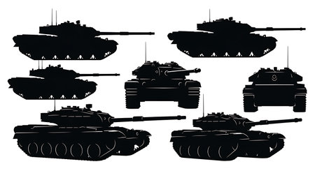 British Centurion Tank Post-War Silhouette Vector Set isolated on plain white background.のイラスト素材