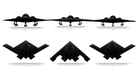 B-2 Spirit Stealth Bomber Silhouette Collection isolated on plain white background.のイラスト素材