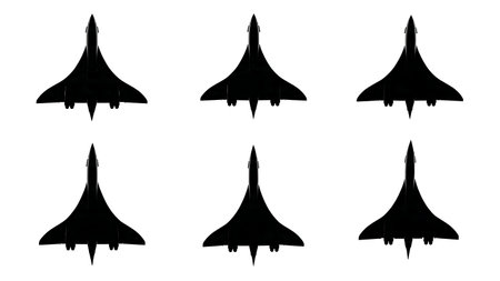 Concorde Jet with Droop Nose Position Silhouette Set isolated on plain white background.