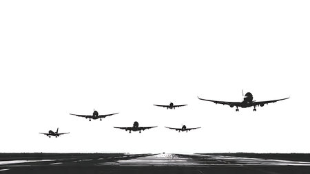 Airplane Touch-and-Go Maneuver Silhouette Pack isolated on plain white background.