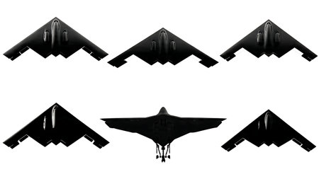 B-2 Spirit Stealth Bomber Silhouette Collection isolated on plain white background.のイラスト素材
