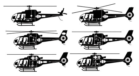 Cutaway Schematic Helicopter Silhouette Vector Set isolated on plain white background.のイラスト素材