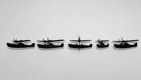 Classic 1930s Flying Boat Silhouette Collection isolated on plain white background.のイラスト素材