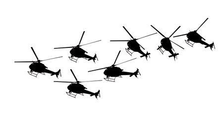 Helicopter Autorotation Emergency Maneuver Silhouette Set isolated on plain white background.のイラスト素材