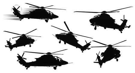 Eurocopter Tiger Attack Helicopter Silhouette Set isolated on plain white background.のイラスト素材