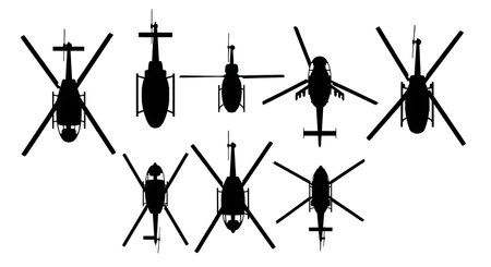 Helicopter Belly View (Directly Underneath) Silhouette Set isolated on plain white background.のイラスト素材