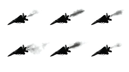 Fighter Jet with Afterburner Engaged Silhouette Pack isolated on plain white background.