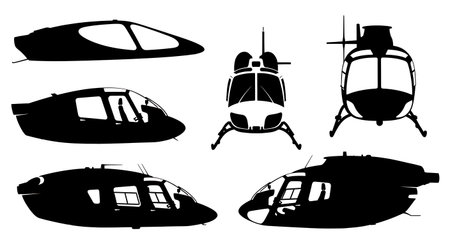 Helicopter Cockpit & Canopy Design Silhouette Set of Six isolated on plain white background.のイラスト素材