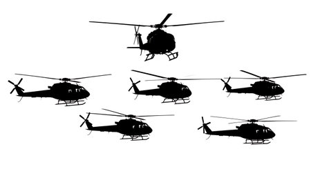 Helicopter Formation Flight Silhouette Collection isolated on plain white background.のイラスト素材