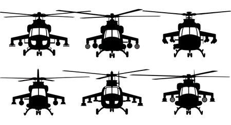 Front View Helicopter Silhouette Set of Six isolated on plain white background.のイラスト素材