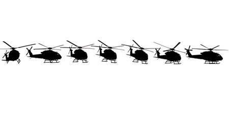 Helicopter Airshow Bow/Salute Maneuver Silhouette Pack isolated on plain white background.のイラスト素材