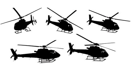 Helicopter Banking & Turning Maneuver Silhouette Vector Set isolated on plain white background.のイラスト素材