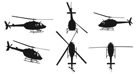 Helicopter Flying Backwards Maneuver Silhouette Pack isolated on plain white background.のイラスト素材