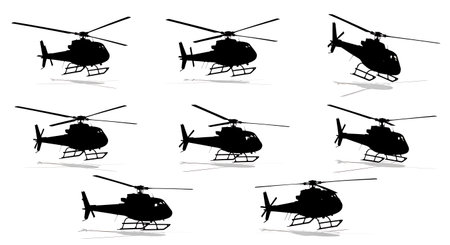 Helicopter Hover Taxi Maneuver Silhouette Collection isolated on plain white background.のイラスト素材