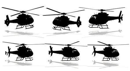 Helicopter Hover Taxi Maneuver Silhouette Collection isolated on plain white background.のイラスト素材