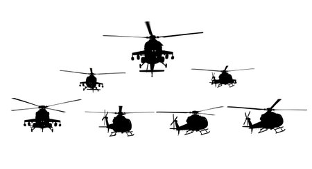 Helicopter Formation Flight Silhouette Collection isolated on plain white background.のイラスト素材