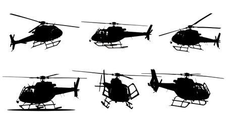 Helicopter with Open Doors Silhouette Set of Six isolated on plain white background.のイラスト素材