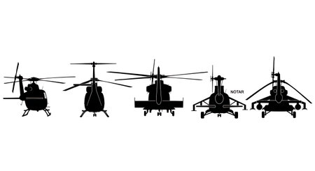 Rear View Helicopter Silhouette Vector Collection isolated on plain white background.のイラスト素材