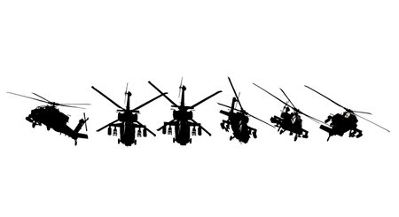 Helicopter Airshow Bow/Salute Maneuver Silhouette Pack isolated on plain white background.のイラスト素材