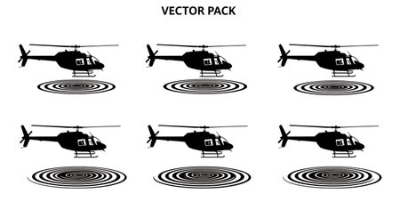 Helicopter Rotor Downwash Effect on Water Silhouette Set isolated on plain white background.のイラスト素材