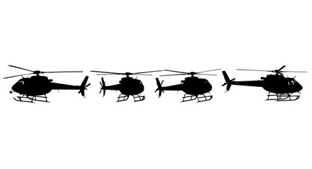 Helicopter with Snow Skis Landing Gear Silhouette Set isolated on plain white background.のイラスト素材