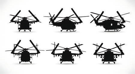 Helicopter with Folded Rotor Blades Silhouette Pack isolated on plain white background.のイラスト素材