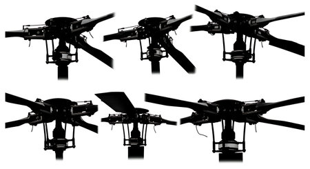 Helicopter Rotor Hub & Mast Close-up Silhouette Pack isolated on plain white background.のイラスト素材
