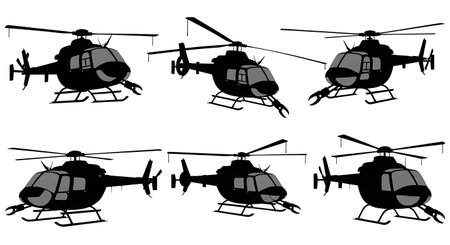 Helicopter with Wire Strike Protection System Silhouette isolated on plain white background.のイラスト素材