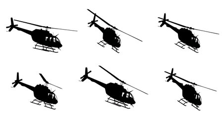 Helicopter Flying Backwards Maneuver Silhouette Pack isolated on plain white background.のイラスト素材