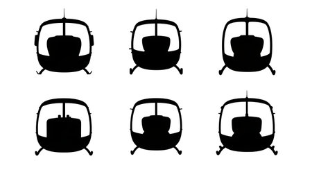 Helicopter Cockpit & Canopy Design Silhouette Set of Six isolated on plain white background.のイラスト素材