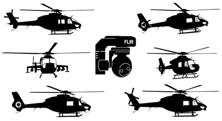 Helicopter with FLIR Camera Turret Silhouette Pack isolated on plain white background.のイラスト素材