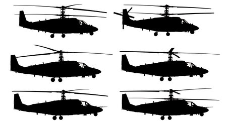 Ka-52 Alligator Attack Helicopter Silhouette Pack isolated on plain white background.のイラスト素材