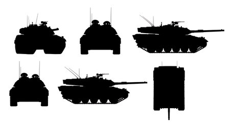 French Leclerc Main Battle Tank Silhouette Collection isolated on plain white background.のイラスト素材