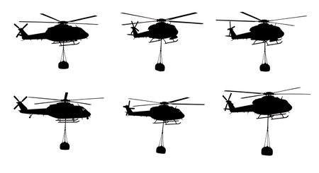 Helicopter Dropping Aid & Supplies Silhouette Collection isolated on plain white background.のイラスト素材