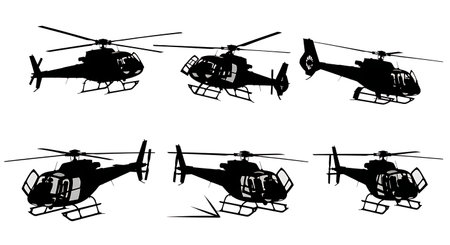 Helicopter with Open Doors Silhouette Set of Six isolated on plain white background.のイラスト素材