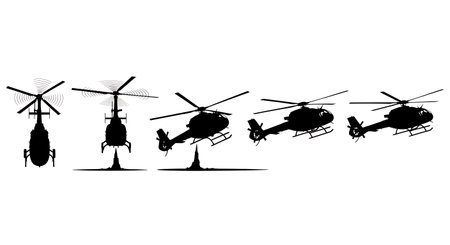 Helicopter Takeoff Action Silhouettes Collection isolated on plain white background.のイラスト素材