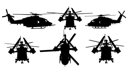 Helicopter with Folded Tail Boom Silhouette Pack isolated on plain white background.のイラスト素材