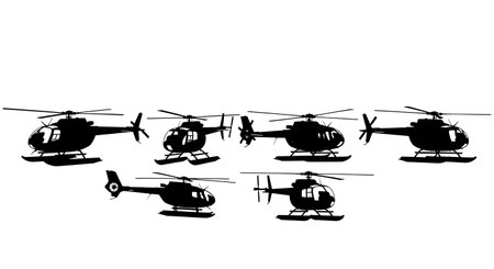 Helicopter with Pontoon Floats Silhouette Pack isolated on plain white background.のイラスト素材