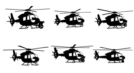 Helicopter with FLIR Camera Turret Silhouette Pack isolated on plain white background.のイラスト素材